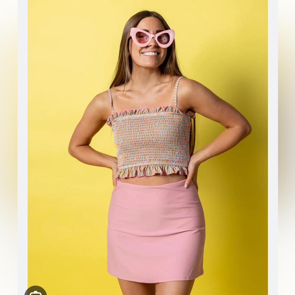 Kortni Jean High Waisted Swim Pale Pink Skirt Small
